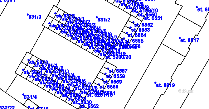 Parcela st. 5200/20 v KÚ Pardubice, Katastrální mapa