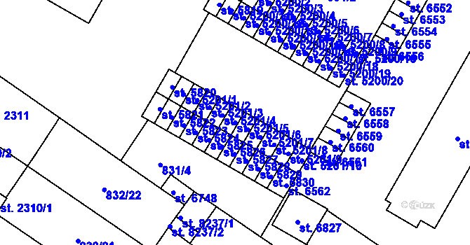 Parcela st. 5201/5 v KÚ Pardubice, Katastrální mapa