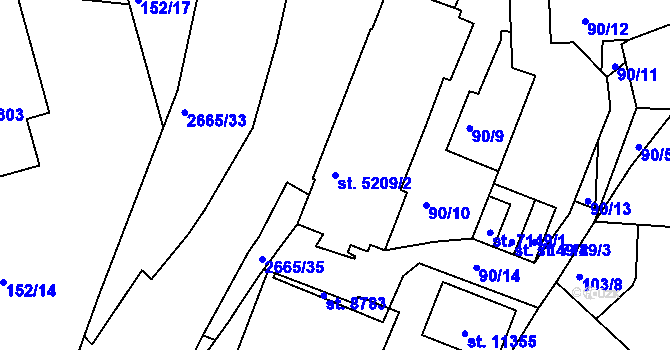 Parcela st. 5209/2 v KÚ Pardubice, Katastrální mapa