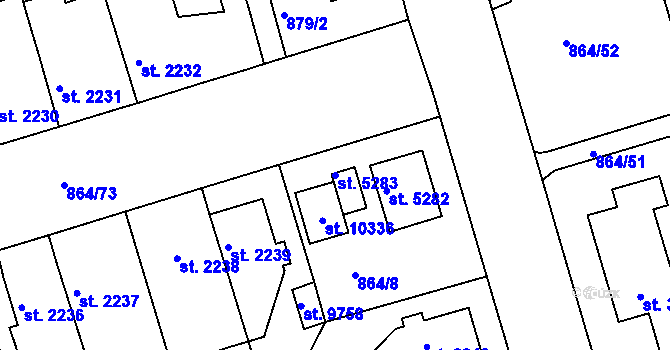 Parcela st. 5283 v KÚ Pardubice, Katastrální mapa