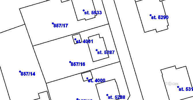 Parcela st. 5287 v KÚ Pardubice, Katastrální mapa