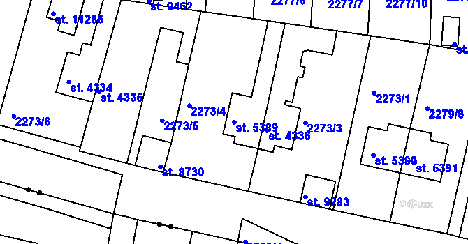 Parcela st. 5389 v KÚ Pardubice, Katastrální mapa