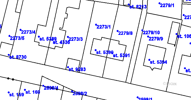 Parcela st. 5390 v KÚ Pardubice, Katastrální mapa