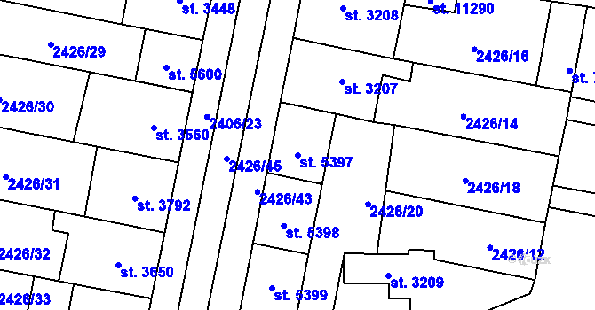 Parcela st. 5397 v KÚ Pardubice, Katastrální mapa