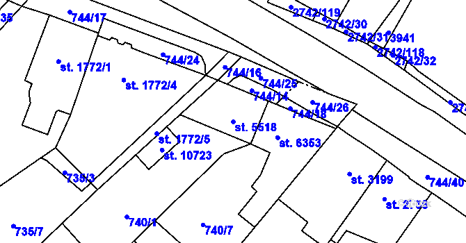 Parcela st. 5518 v KÚ Pardubice, Katastrální mapa