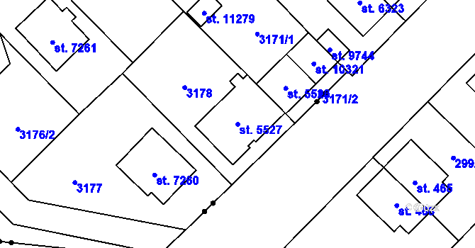 Parcela st. 5527 v KÚ Pardubice, Katastrální mapa