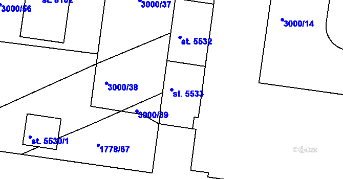 Parcela st. 5533 v KÚ Pardubice, Katastrální mapa
