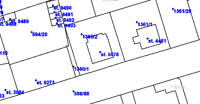 Parcela st. 5578 v KÚ Pardubice, Katastrální mapa