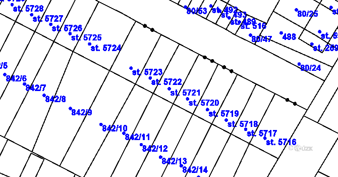 Parcela st. 5721 v KÚ Pardubice, Katastrální mapa