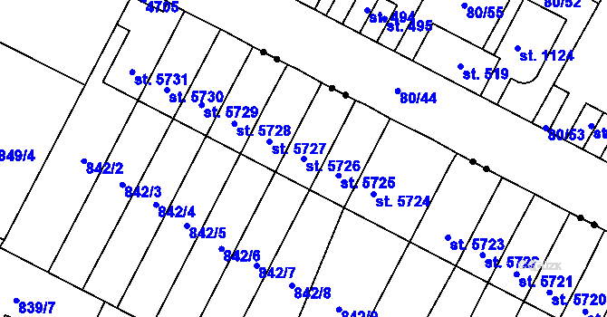 Parcela st. 5726 v KÚ Pardubice, Katastrální mapa