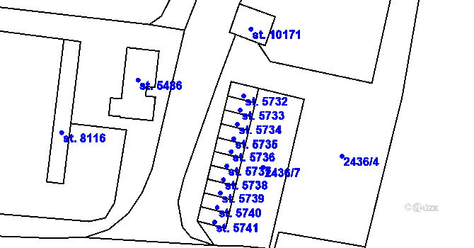 Parcela st. 5734 v KÚ Pardubice, Katastrální mapa