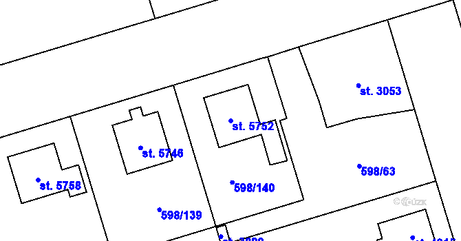 Parcela st. 5752 v KÚ Pardubice, Katastrální mapa
