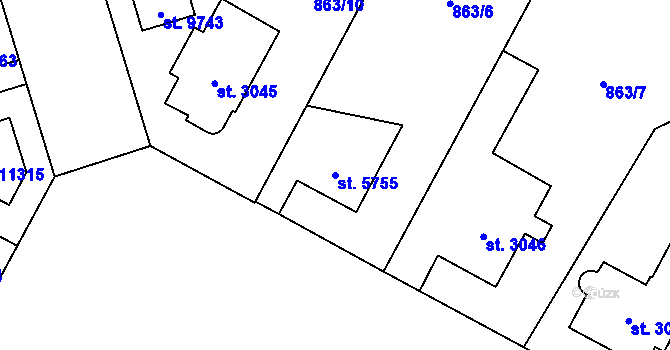 Parcela st. 5755 v KÚ Pardubice, Katastrální mapa