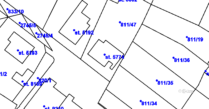 Parcela st. 5774 v KÚ Pardubice, Katastrální mapa