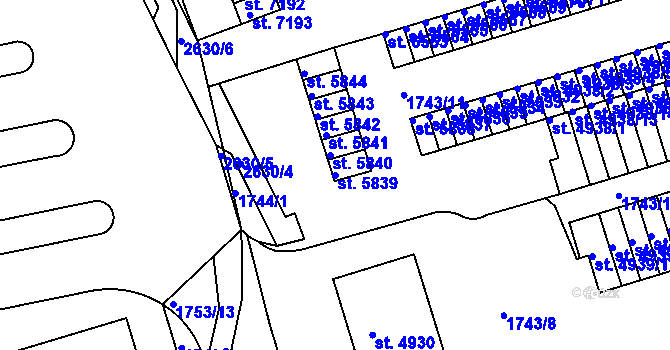 Parcela st. 5839 v KÚ Pardubice, Katastrální mapa