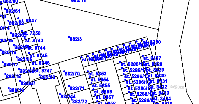 Parcela st. 5849 v KÚ Pardubice, Katastrální mapa