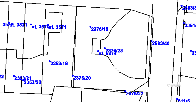 Parcela st. 5874 v KÚ Pardubice, Katastrální mapa