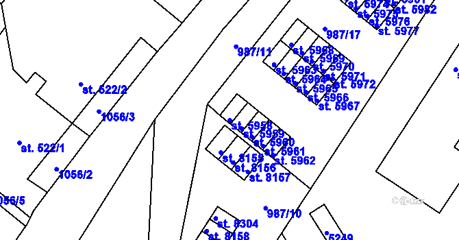 Parcela st. 5958 v KÚ Pardubice, Katastrální mapa