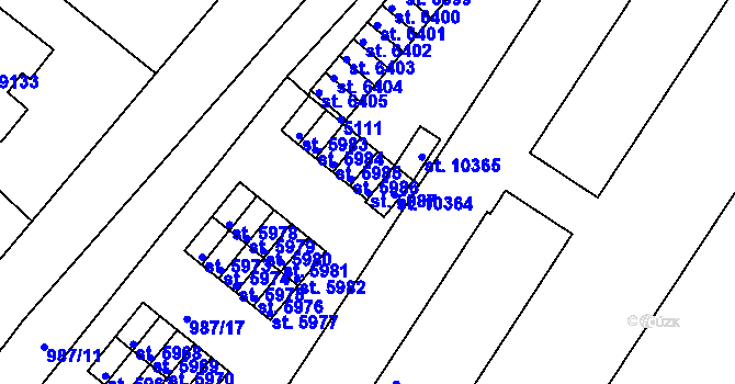 Parcela st. 5987 v KÚ Pardubice, Katastrální mapa