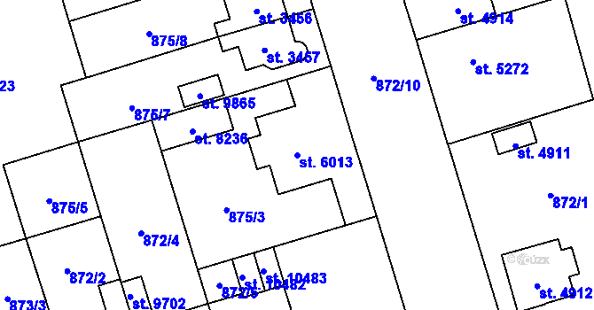 Parcela st. 6013 v KÚ Pardubice, Katastrální mapa