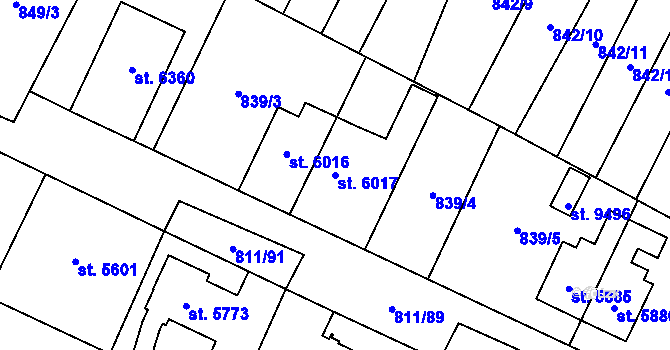 Parcela st. 6017 v KÚ Pardubice, Katastrální mapa