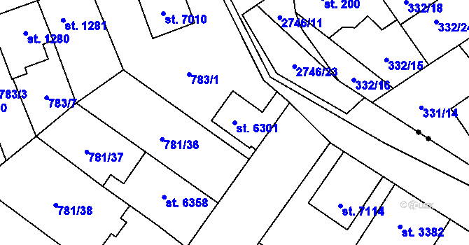 Parcela st. 6301 v KÚ Pardubice, Katastrální mapa