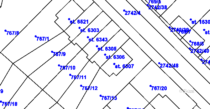 Parcela st. 6306 v KÚ Pardubice, Katastrální mapa
