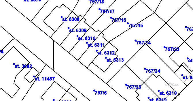 Parcela st. 6312 v KÚ Pardubice, Katastrální mapa
