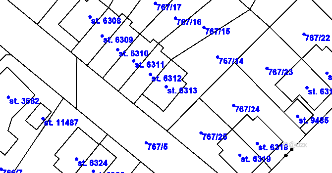 Parcela st. 6313 v KÚ Pardubice, Katastrální mapa