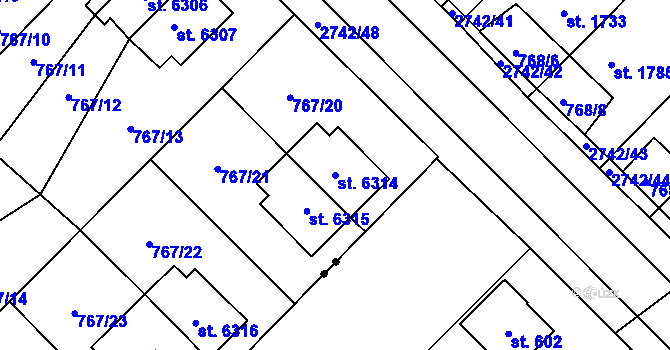 Parcela st. 6314 v KÚ Pardubice, Katastrální mapa