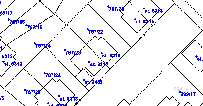 Parcela st. 6316 v KÚ Pardubice, Katastrální mapa