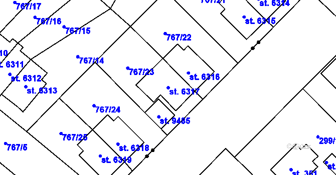 Parcela st. 6317 v KÚ Pardubice, Katastrální mapa