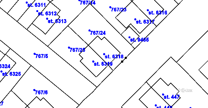 Parcela st. 6318 v KÚ Pardubice, Katastrální mapa
