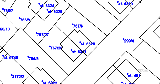 Parcela st. 6320 v KÚ Pardubice, Katastrální mapa