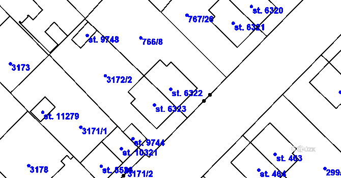 Parcela st. 6322 v KÚ Pardubice, Katastrální mapa