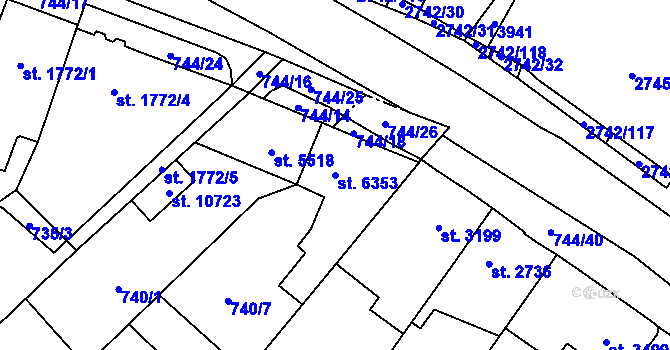 Parcela st. 6353 v KÚ Pardubice, Katastrální mapa