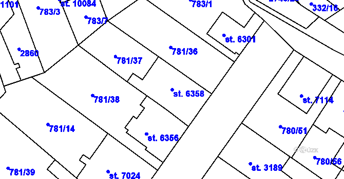 Parcela st. 6358 v KÚ Pardubice, Katastrální mapa