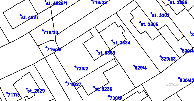 Parcela st. 6359 v KÚ Pardubice, Katastrální mapa