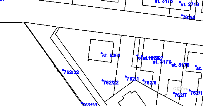 Parcela st. 6361 v KÚ Pardubice, Katastrální mapa