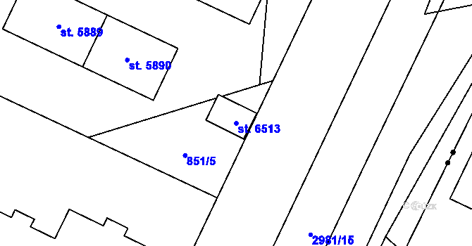 Parcela st. 6513 v KÚ Pardubice, Katastrální mapa