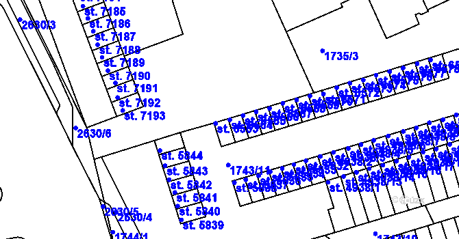 Parcela st. 6564 v KÚ Pardubice, Katastrální mapa