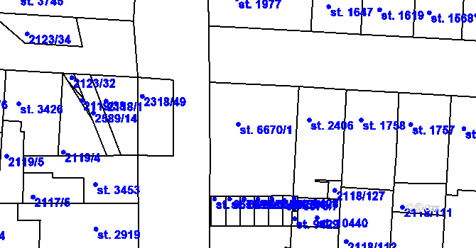 Parcela st. 6670/1 v KÚ Pardubice, Katastrální mapa