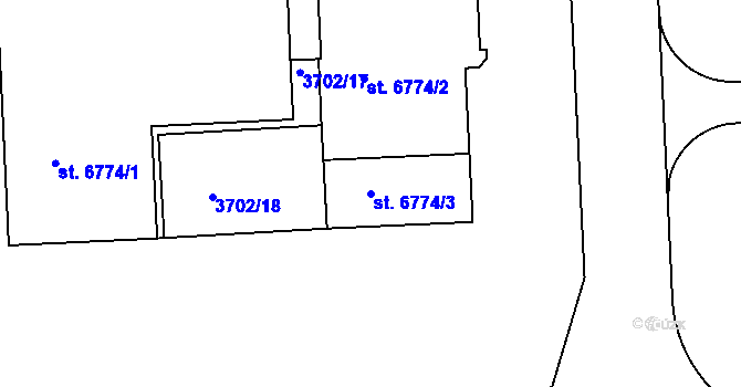 Parcela st. 6774/3 v KÚ Pardubice, Katastrální mapa
