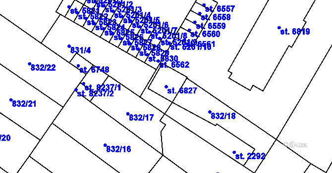 Parcela st. 6827 v KÚ Pardubice, Katastrální mapa