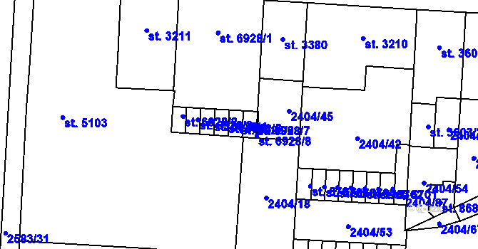 Parcela st. 6928/6 v KÚ Pardubice, Katastrální mapa
