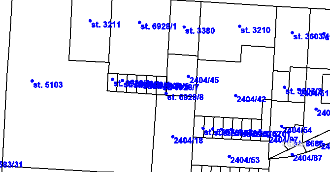 Parcela st. 6928/7 v KÚ Pardubice, Katastrální mapa