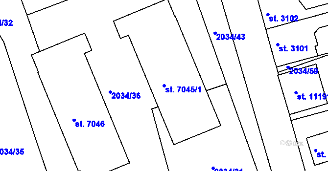 Parcela st. 7045/1 v KÚ Pardubice, Katastrální mapa