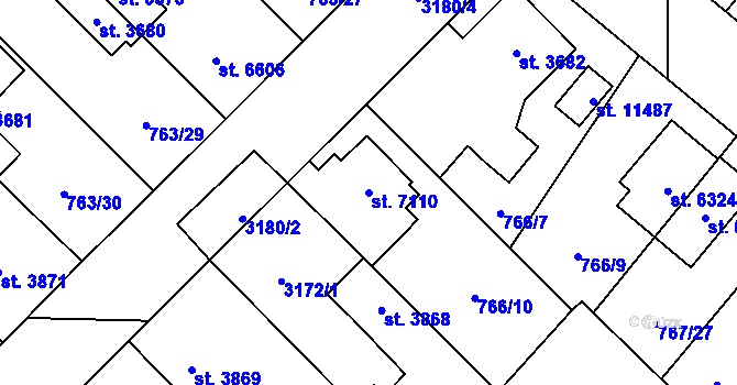 Parcela st. 7110 v KÚ Pardubice, Katastrální mapa