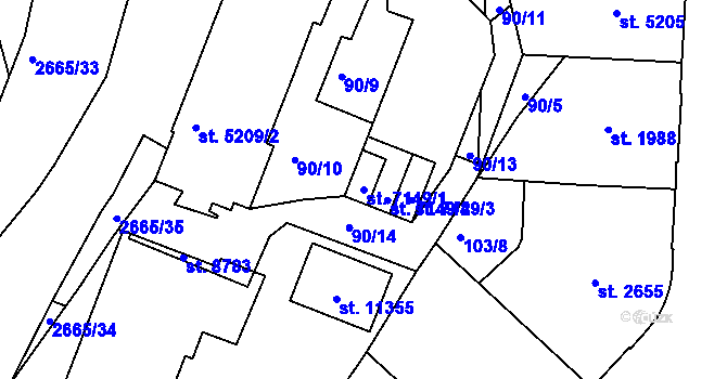Parcela st. 7149/1 v KÚ Pardubice, Katastrální mapa