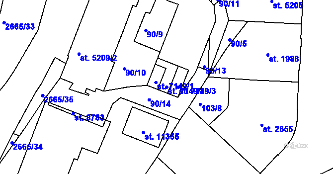 Parcela st. 7149/2 v KÚ Pardubice, Katastrální mapa